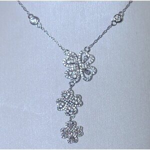 925 Sterling Silver Four Leaf Clover CZ Pendant Necklace 16-18in NWT